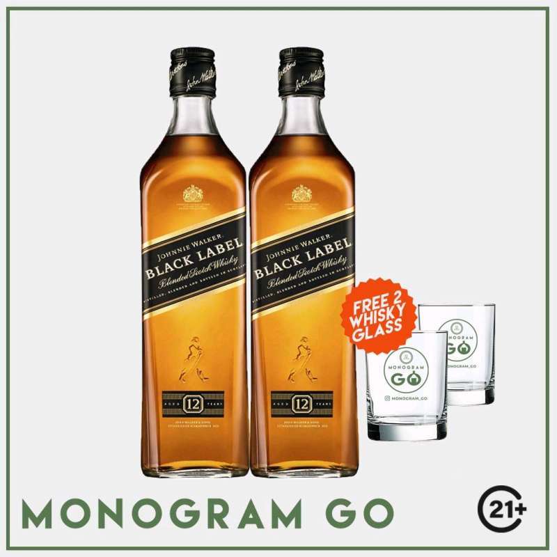 Jual Johnnie Walker Black Label 750ml (2 Bottles Free 2 Glass ...