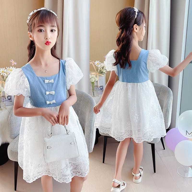 Jual Dress Denim Brukat import anak rok 