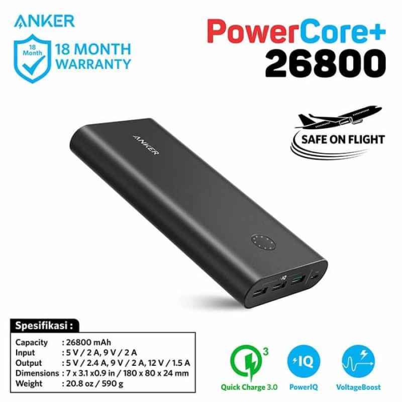 Jual Anker Powercore A1374 Powerbank Black 26800 Mah Qc 3 0 Online September 2020 Blibli Com