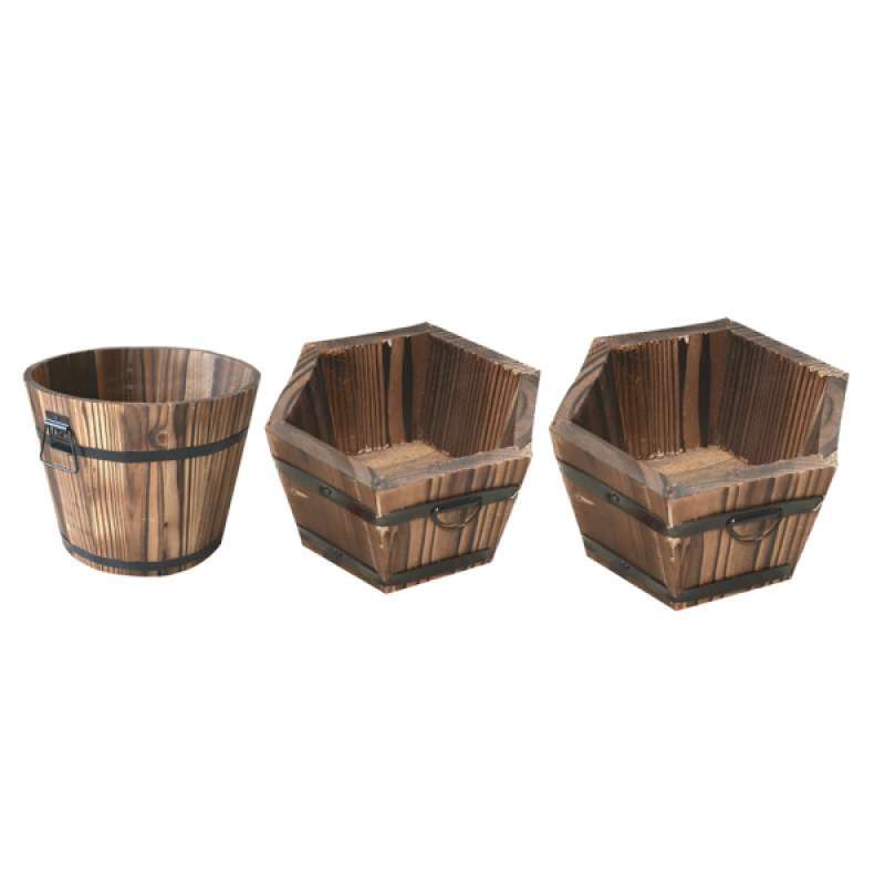 Jual 3pcs Wooden Flower Pots Outdoor Succulent Planter Art For Hotel Garden Online September 2020 Blibli Com