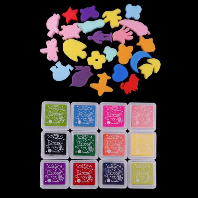 36pcs Kids Painting Tools Supply Inkpad and Sponge Stamps Art Crafts DIY 