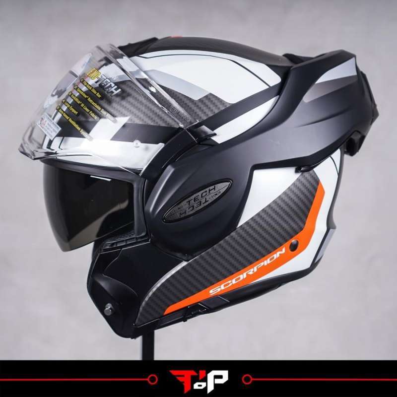 Jual SCORPION EXO TECH TRAP WHITE RED HELM FULL FACE MODULAR di