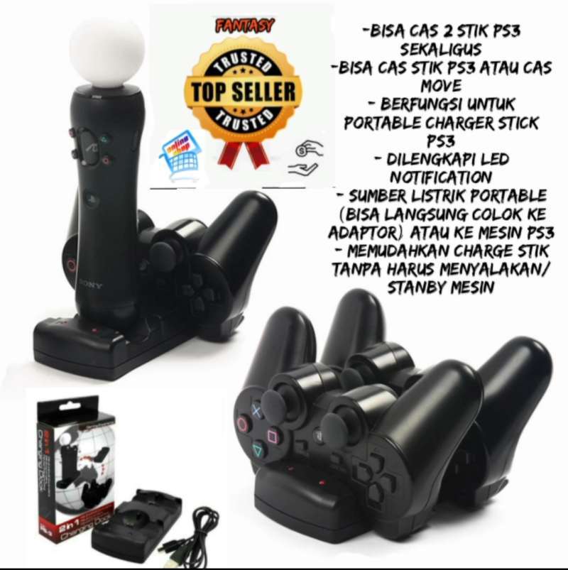 Universal Charger Charging Dock PS3 USB Dual for Controller PlayStation  Bisa untuk Stik PS3 Sekaligus