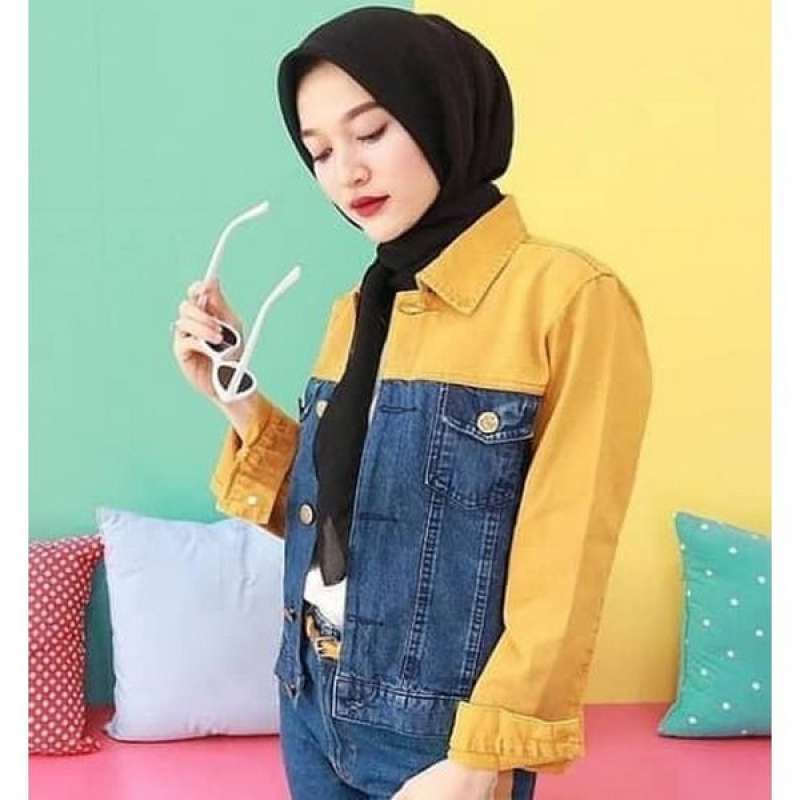 Jaket jeans two tone 2025