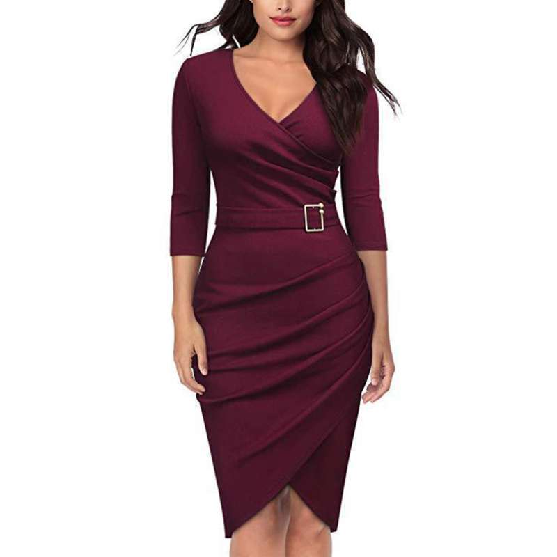 Promo Bluelans Solid Color Women V Neck 