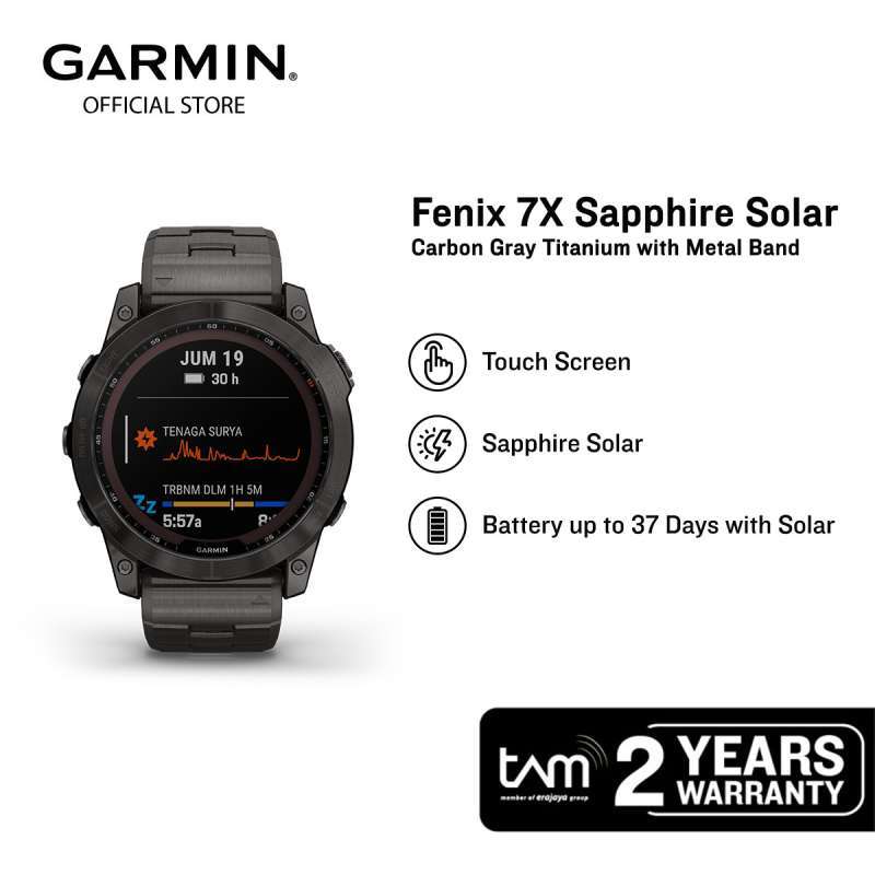 Jual Garmin Fenix 7X Sapphire Solar - Carbon Gray Titanium di Seller Garmin  Official Store - Kota Jakarta Utara, DKI Jakarta | Blibli