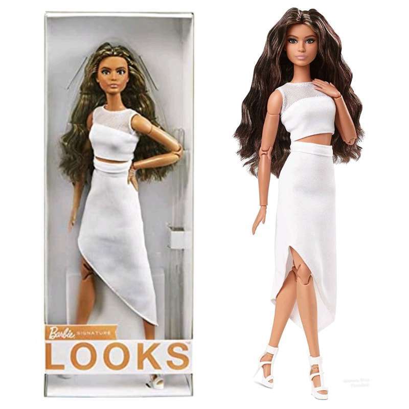 Sale Mainan: Barbie Signature Looks Victoria Blonde or Lena Brunette in  White Original Mattel