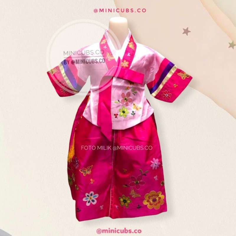Dress Hanbok Korea Pink Impor Anak Perempuan Cewek Cewe Cantik Cute