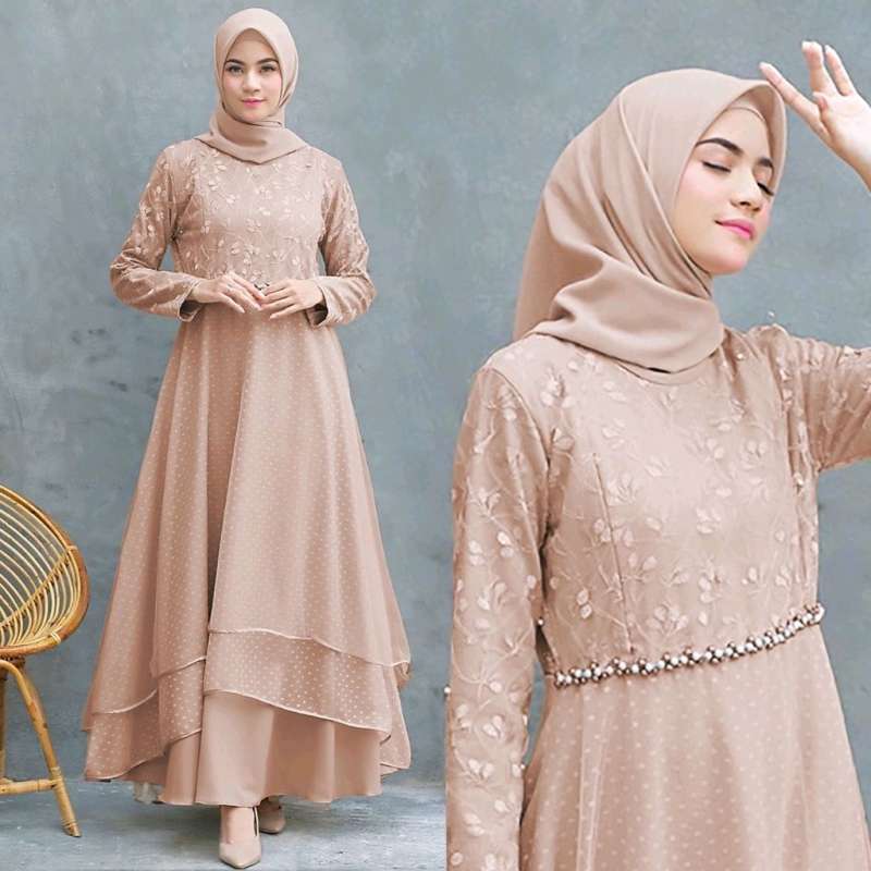 Gamis muslim perempuan brokat tile 3D mutiara pearl gamis pesta muslim gaun muslim dress muslim gamis brukat gamis tile