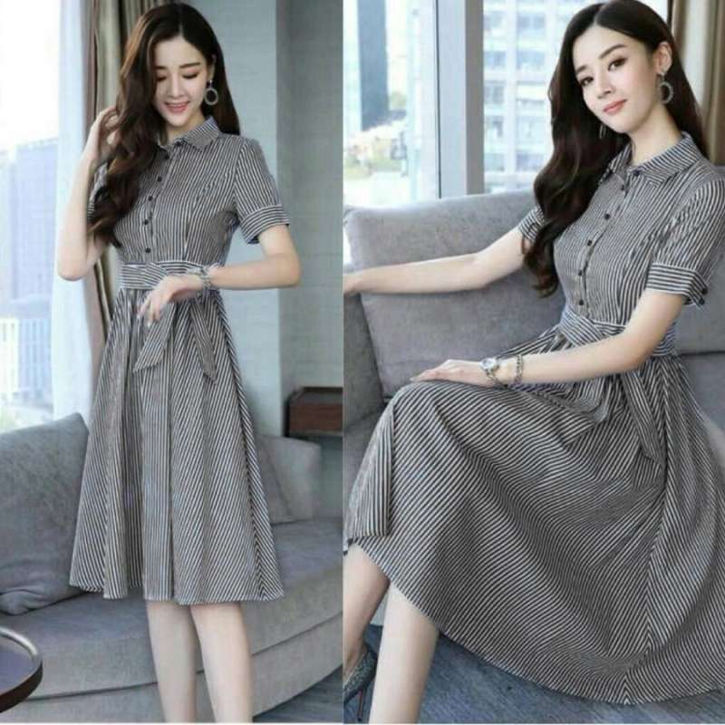 Jual mini midi dress line black dress casual cantik korea di