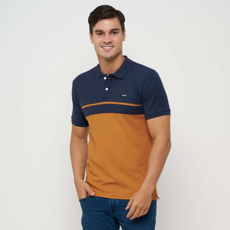 Jual Kaos Kerah Pria Polo Shirt Kombinasi List Navy 5 Orange 27 di