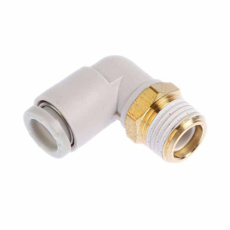 Black SMC KQ Series Brass Push-to-Connect Tube Fitting 3/8 Tube OD x 3/8 NPT Male 90 Degree Elbow with Sealant 