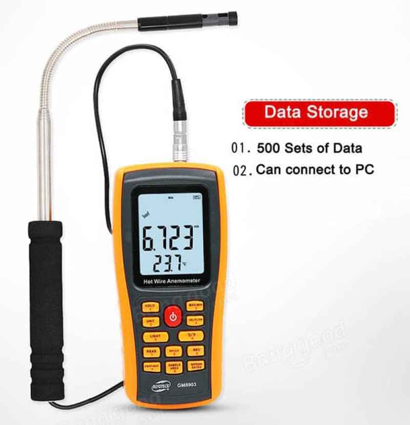 benetech anemometer hot wire usb data flow meter air velocity temperature gm 8903