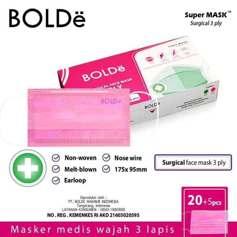 Jual Bolde Super Mask Surgical Masker Bedah Pink 25 Pcs Pack 3 Ply Online Desember 2020 Blibli