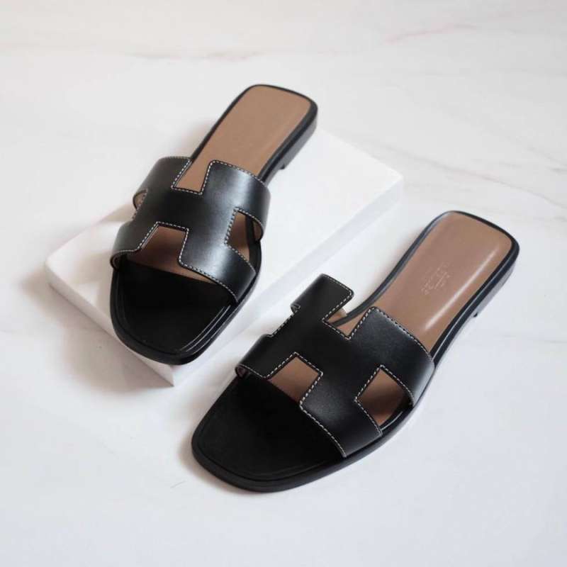Hermes Sandal Women Oran Black Natural - Main Image