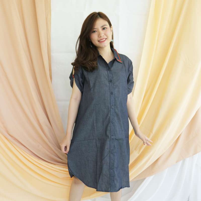 Mama Hamil Butik Baju Hamil Dress Hamil Sabrina Katun Modis Modern Murah Full Kancing Dro 775 Biru Terbaru Juli 2021 Harga Murah Kualitas Terjamin Blibli