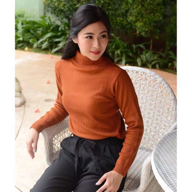 Jual Kaos Wanita Lengan Panjang Rib Tshirt Leher Tinggi B Turtle Neck Online Mei 2021 Blibli