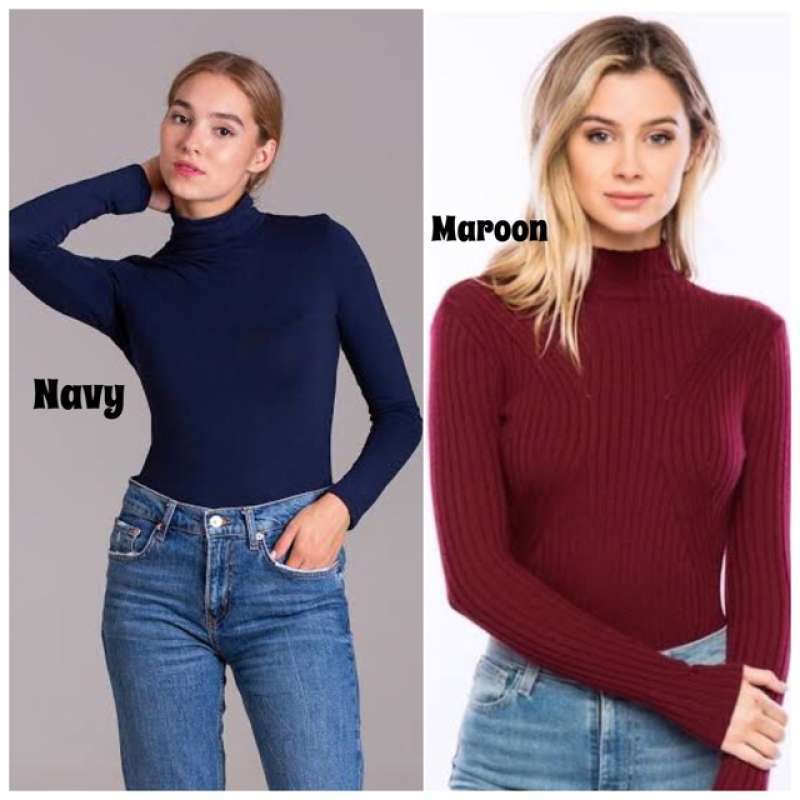 Jual Kaos Wanita Lengan Panjang Rib Tshirt Leher Tinggi B Turtle Neck Semua Ukuran Hitam Di Seller Khalifa Indonesia Indonesia Blibli
