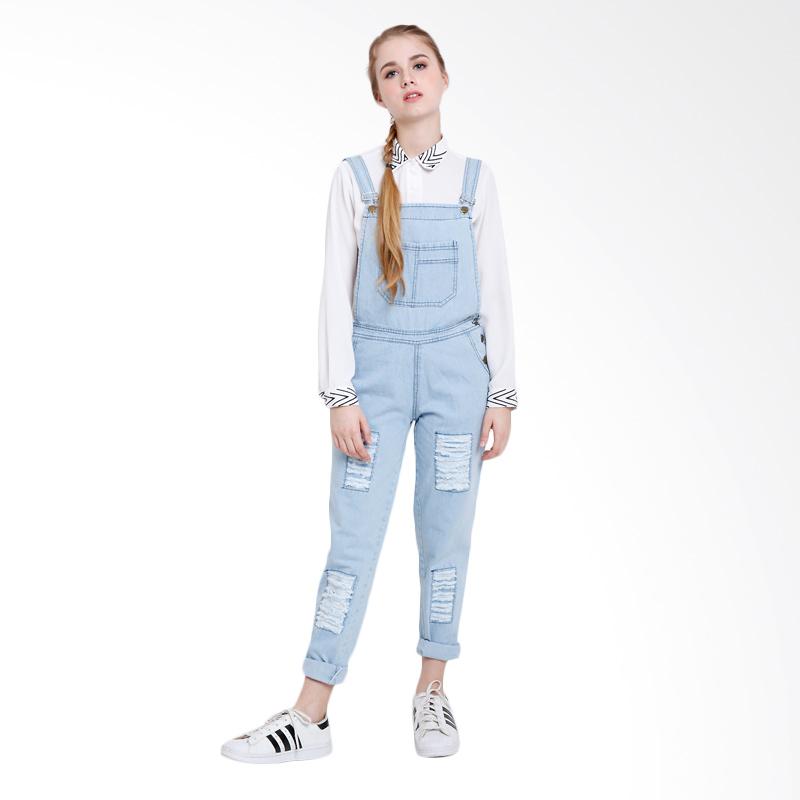 AGS&co Kenna Overall Jeans Ripped Jumpsuit Wanita