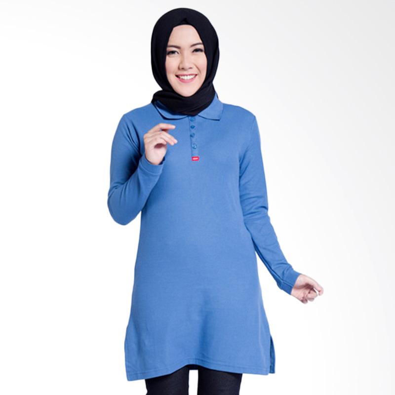 Dauky Long Polo Shirt Atasan Muslim Wanita - Blue