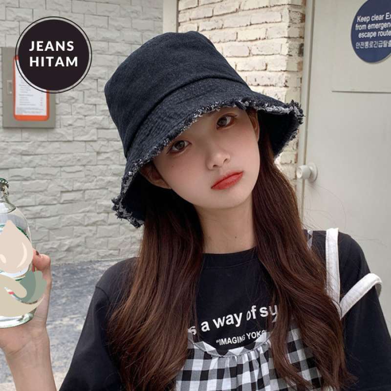 Topi Bucket Hat Jeans Cowok Cewek Korea 