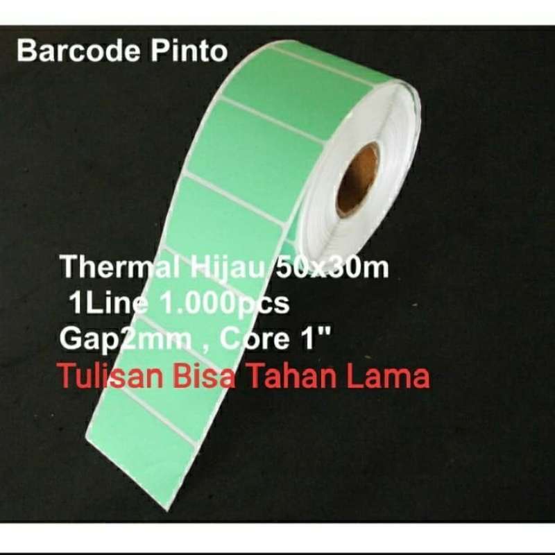 Thermal Hijau 50x30mm 1Line 1000pcs Gap 2mm Core 1 Inchi / Label sticker  Barcode