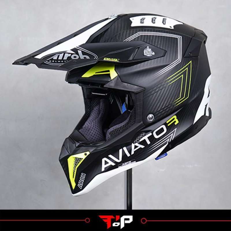 Jual AIROH AVIATOR 3 PRIMAL CARBON YELLOW AMS 2 PLUS HELM MX TRAIL