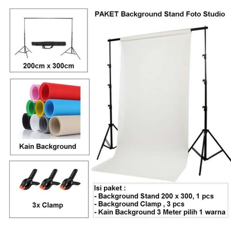 Jual Paket 2x3m Background Stand Backdrop Kain Putih Spunbound Bg Kain Clamp 3 Murah Mei 2021 Blibli