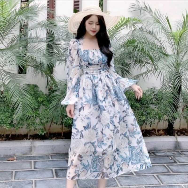 Jual Lux Korean Style Floral Vintage Midi Dress Lengan Panjang Di Seller Wembleykscollection Semper Barat Kota Jakarta Utara Blibli