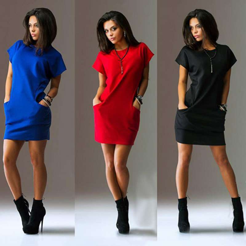 Jual Bluelans Women Fashion Summer Casual Loose Round Neck Short Sleeve Dress With Pockets Online Desember 2020 Blibli