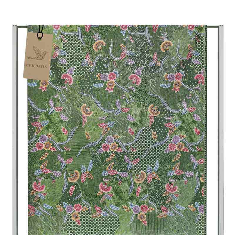 Cek Batik Motif Modern 3 Bunga Warna Manis Kain Batik - Hijau Muda