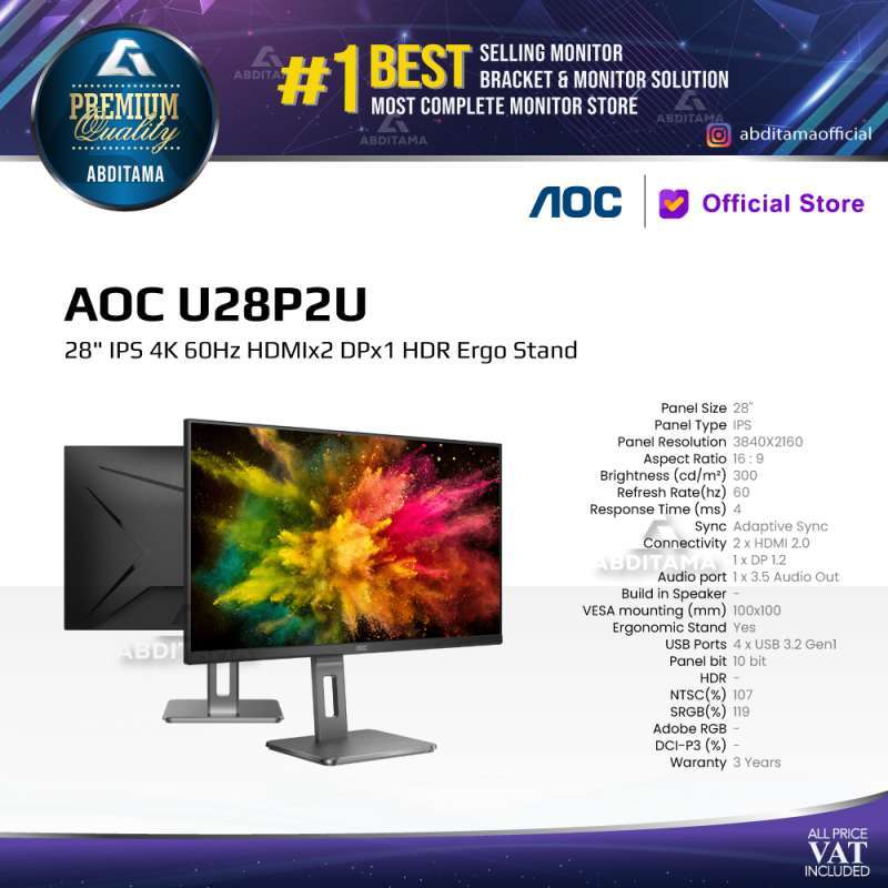Promo Monitor LED AOC U28P2U 28 IPS 4K 