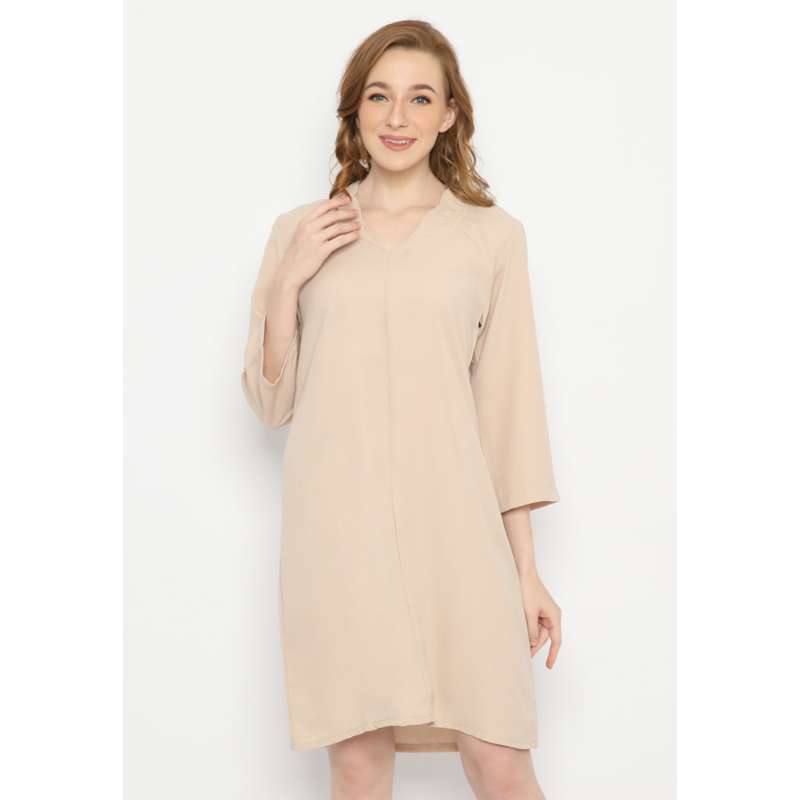 dress warna cream Promo Mineola Dress Wanita Polos V Neck - Cream M Cream Diskon 37% Di  Seller Mineola - Karet Kuningan, Kota Jakarta Selatan