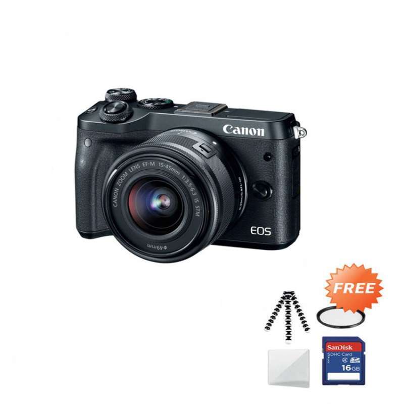 clever tech canon eos m6 kit 15 45mm kamera mirrorless free screenguard sdhc 16gb mini tripod gorillapod filter