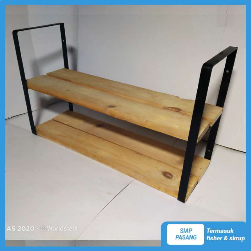 Jual Rak Dinding Susun Lebar Besi Dan Kayu Penyimpanan Minimalis Vintage Natural 60cm Online Januari 2021 Blibli