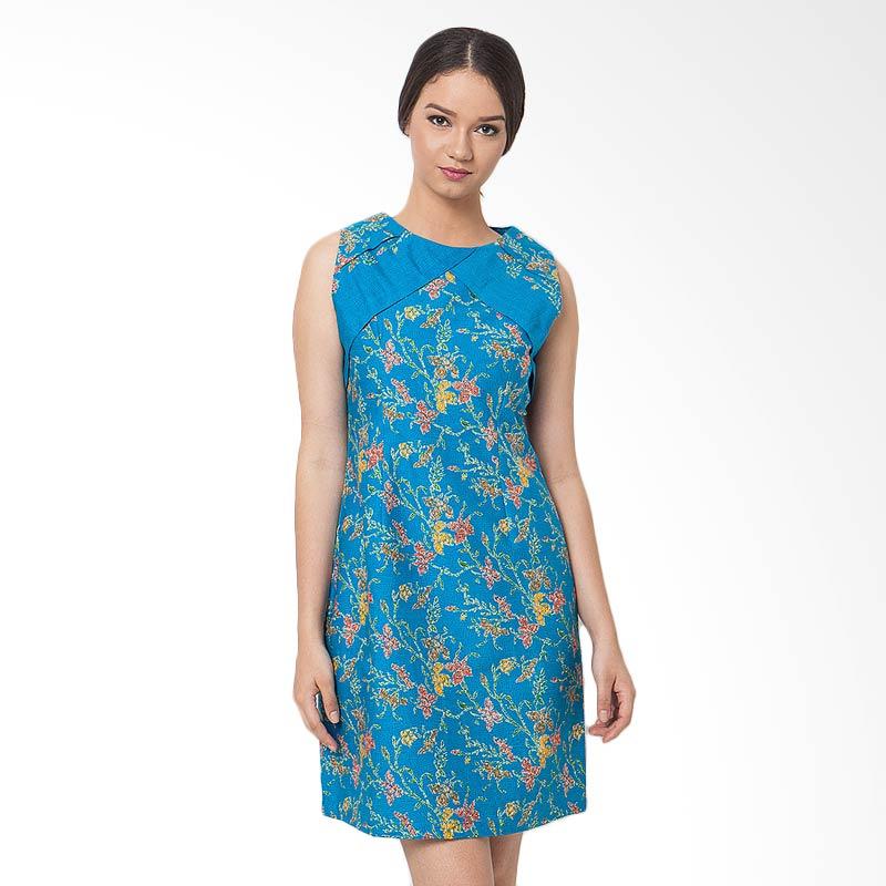 Asana Flower Sleveless Dress Batik Wanita - Blue