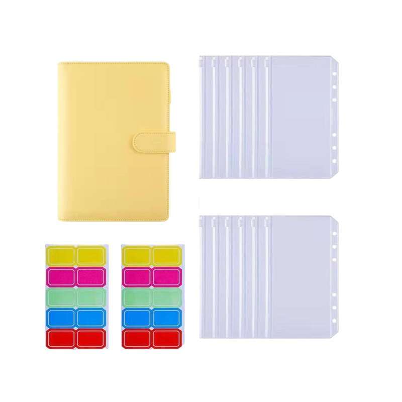 PU Leather Notebook Binder Budget Binder with Label Stickers for Cash Bills  Yellow