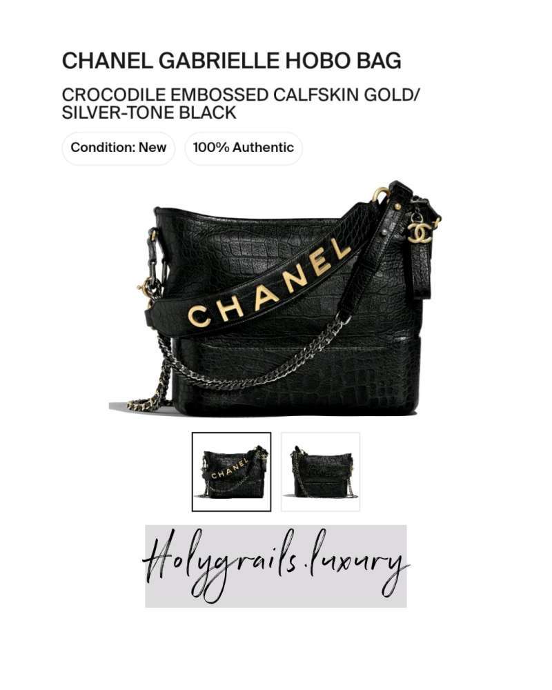 Chanel Small Gabrielle Hobo Bag Crocodile Embossed Calfskin Black