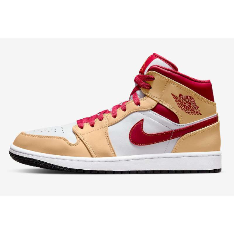 NIKE Air Jordan 1 Mid Beige White Red 