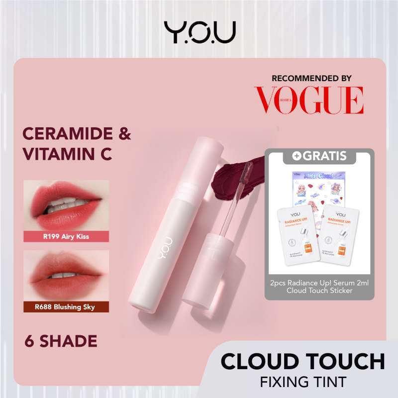 YOU Cloud Touch Fixing Lip Tint | Soft Velvet Finish Lip Stain | Korean  Style Lip Tint Bibir | Melembapkan Tahan Lama