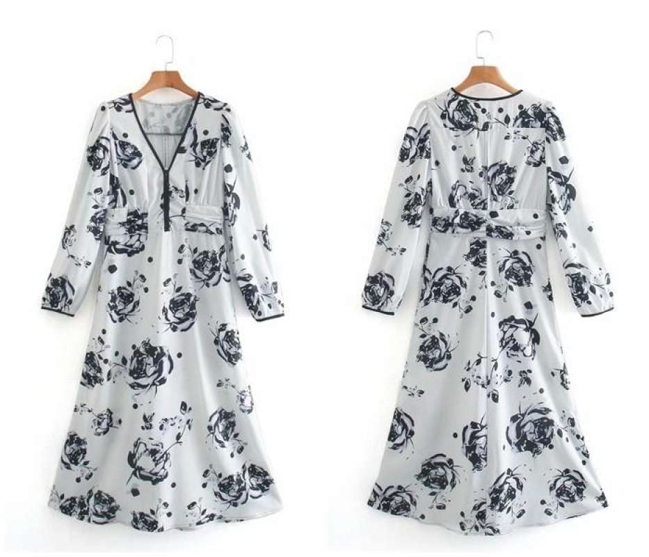 knee length dresses for ladies Dress Lengan Panjang Havana White Navy  BODYTALK