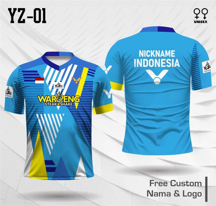 Jersey badminton baju bulu tangkis kaos bulutangkis yuzu cup indonesia Biru  Muda XS
