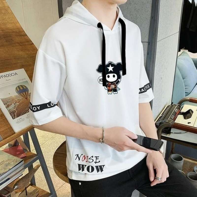 Jual Baju Kaos Hoodie Lengan Pendek Longmain Pria Murah S LD
