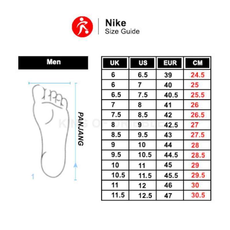 Ukuran sepatu us top nike
