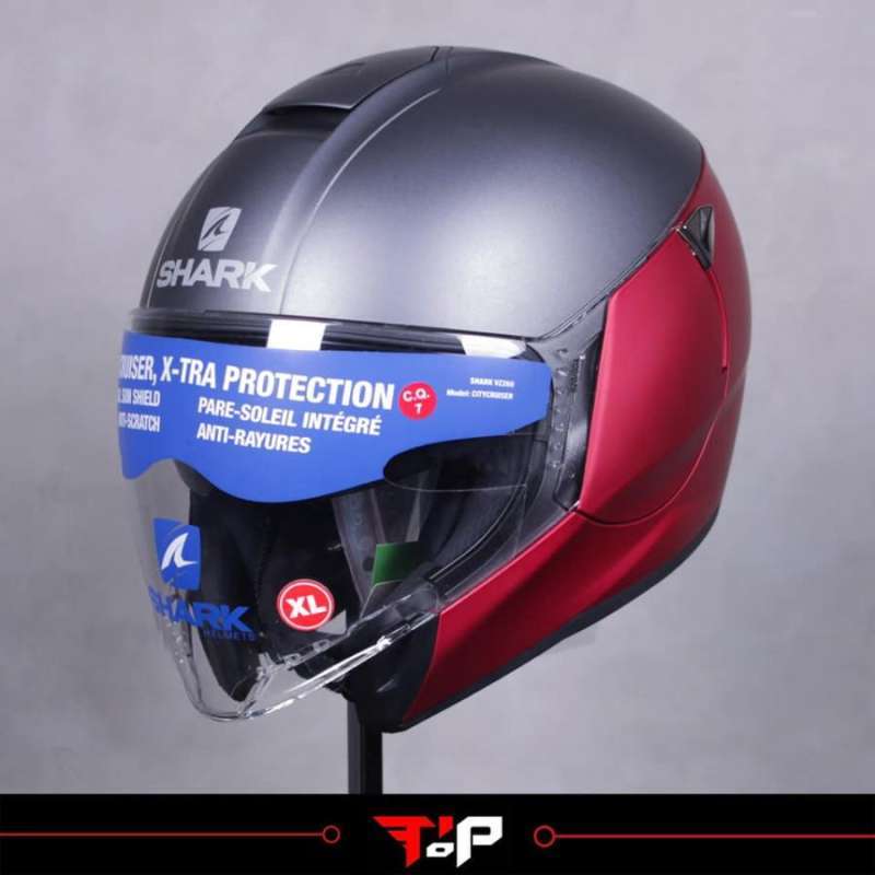 Jual SHARK CITYCRUISER DUAL RKR SILVER RED JET HELM HALF FACE di