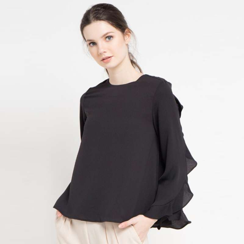 BLACK Long Sleeve Chiffon Blouse 