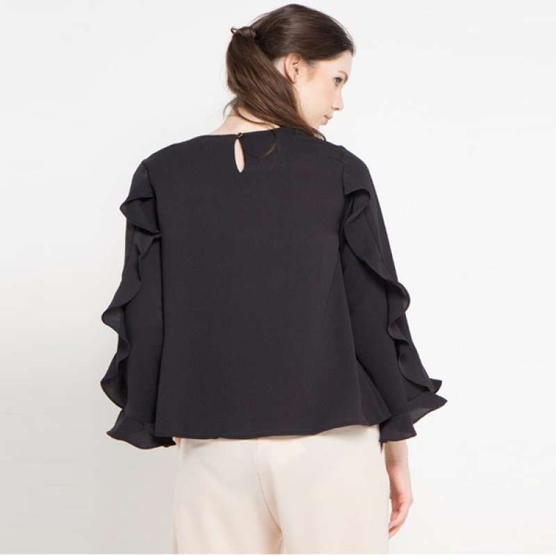 BLACK Long Sleeve Chiffon Blouse 