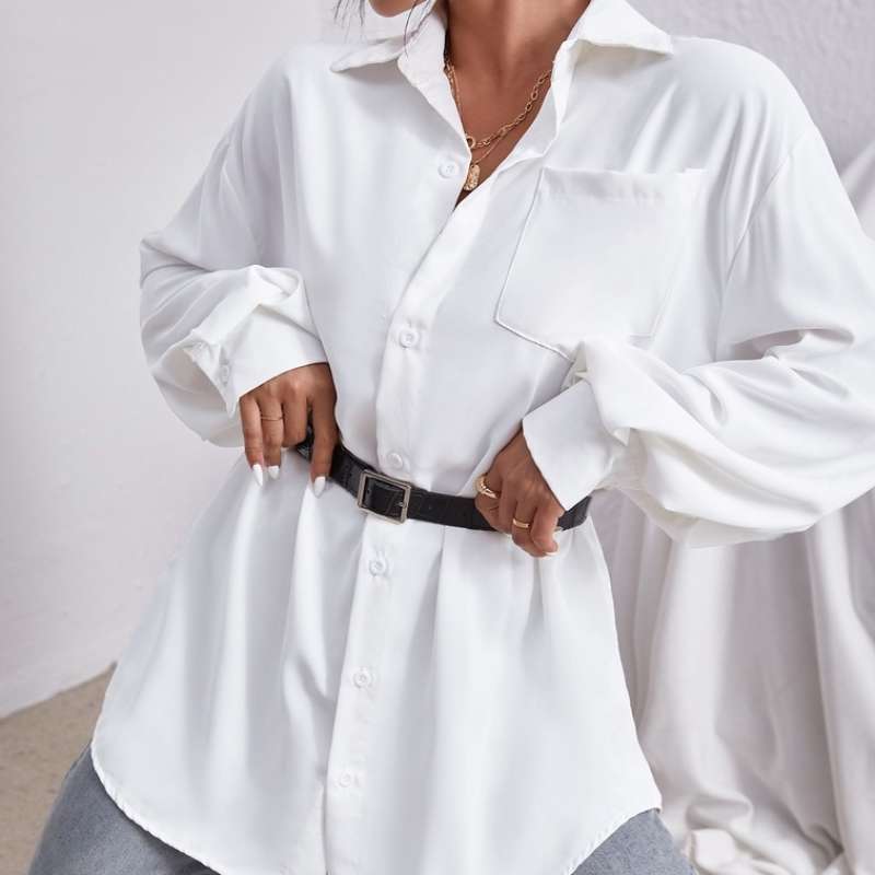 Jual SHEIN Patch Pocket Bishop Sleeve 