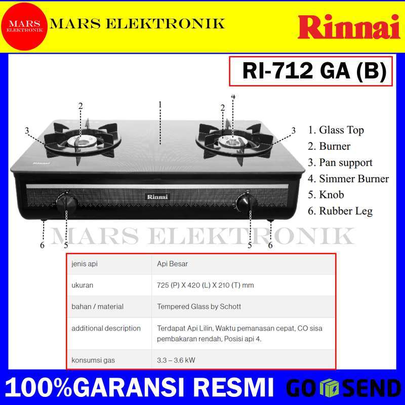 Jual Kompor Gas Rinnai Ri 712t Ga B Tempered Glass Kompor Gas 2 Tungku Rinnai Ri 712 Ga B Ready Di Seller Mars Elektronik Official Store Kota Medan Sumatera Utara Blibli