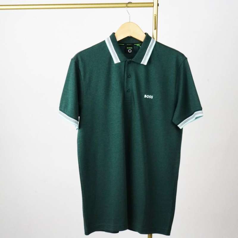 HUGO BOSS Logo Cotton Menâ  s Collar T-Shirt Green